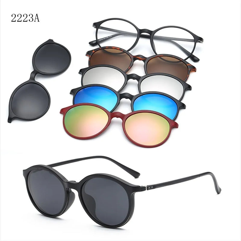 6 In 1 Custom Men Women Polarized Optical Magnetic Sunglasses Magnet Clip On Sunglasses Polarization Clip On Sun Glasses Frame
