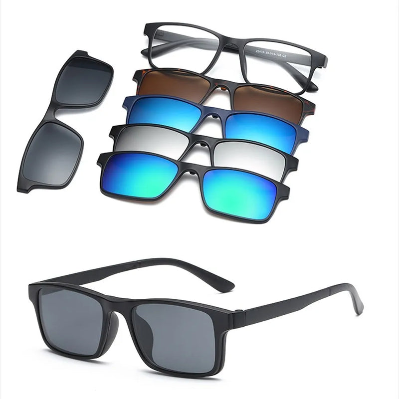 6 In 1 Custom Men Women Polarized Optical Magnetic Sunglasses Magnet Clip On Sunglasses Polarization Clip On Sun Glasses Frame